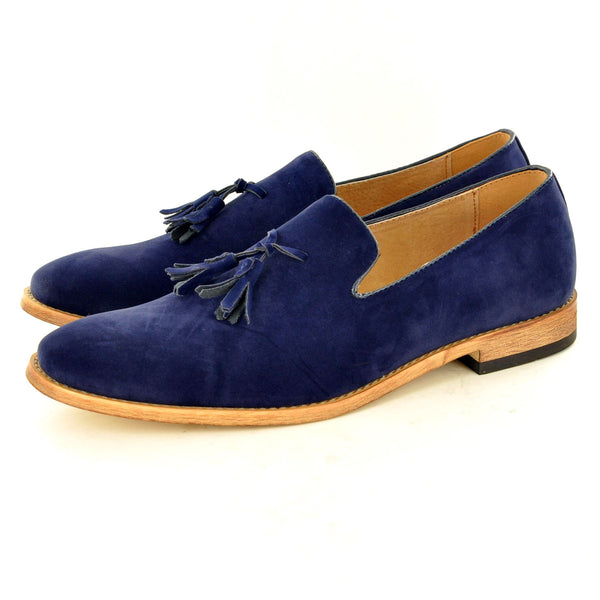 TASSEL LOAFERS IN NAVY FAUX SUEDE - The Sole Box