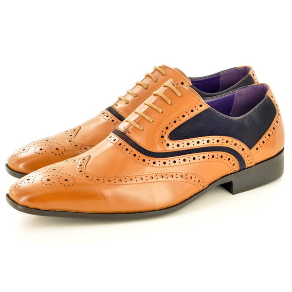 CLASSIC BROGUES IN TAN WITH NAVY SUEDE