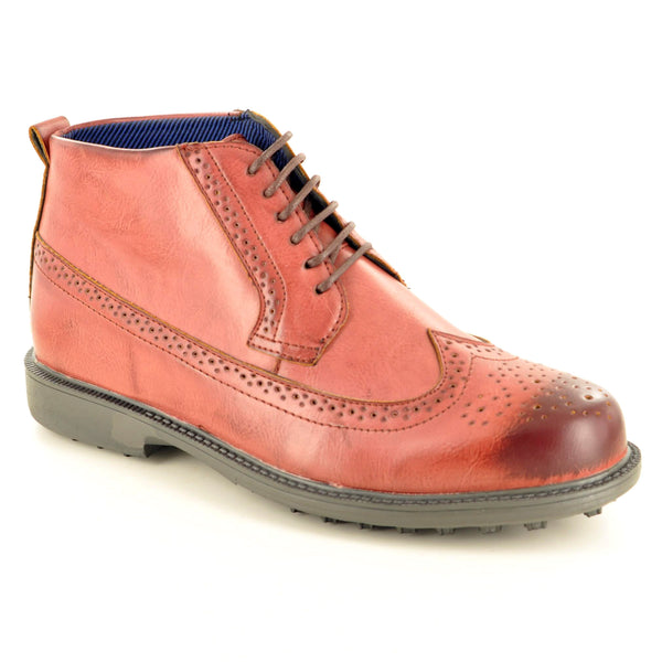 CASUAL BROGUE BOOTS IN BURGUNDY-RED