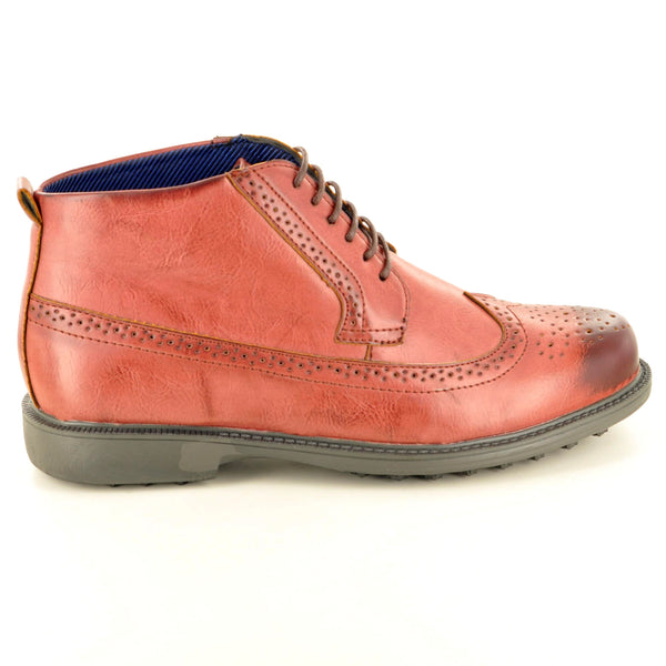 CASUAL BROGUE BOOTS IN BURGUNDY-RED