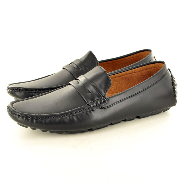 BLACK LEATHER LOOK PENNY LOAFERS - The Sole Box