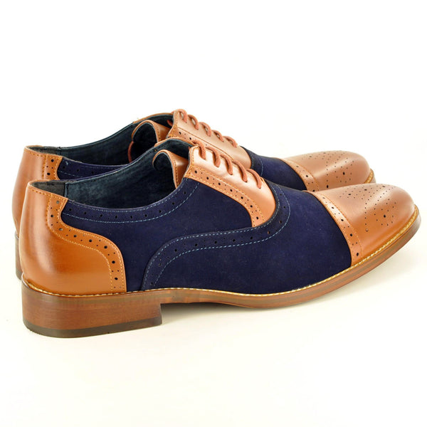 TOE CAP BROGUES IN NAVY AND TAN