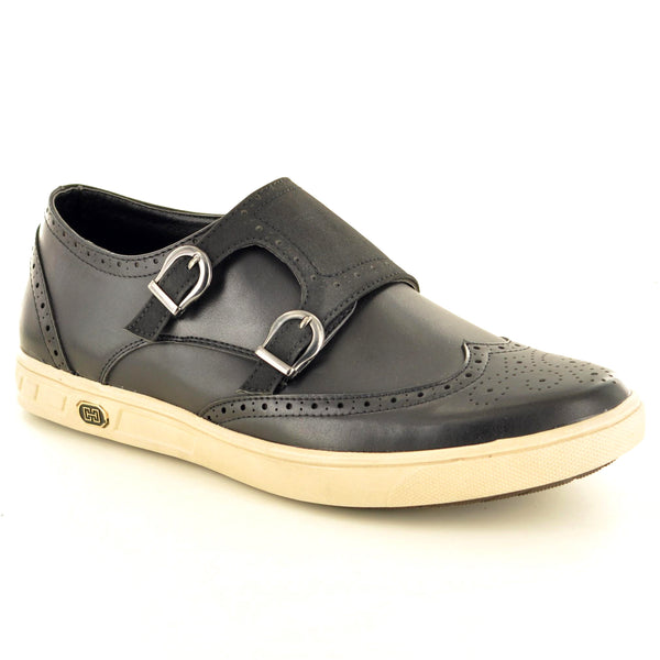 RETRO MONK STRAP CASUAL BROGUE SHOES IN BLACK