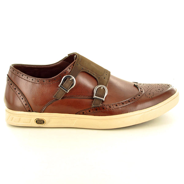 RETRO MONK STRAP CASUAL BROGUE SHOES IN DARK BROWN